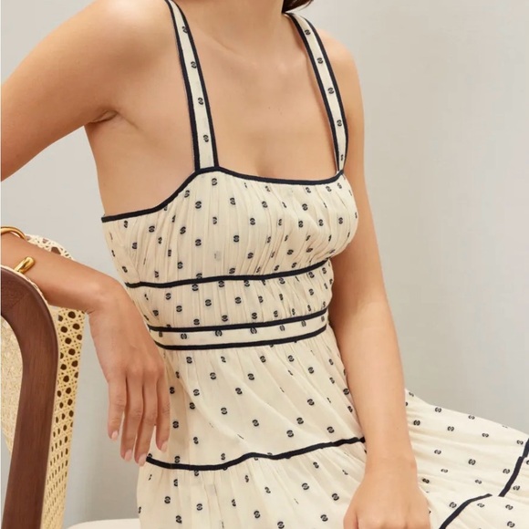 Ulla Johnson Clemente Tiered A-line Midi-Dress with black trim - Picture 4 of 8